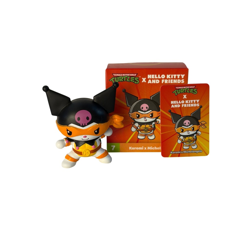 McDonalds Happy Meal Toy TMNT x Hello Kitty Kuromi Michelangelo #7 Box Card Set